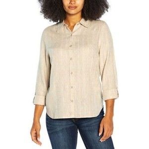 Orvis Long Sleeve Button Front Linen Blend Long Sleeve Lagenlook Costal Grandma